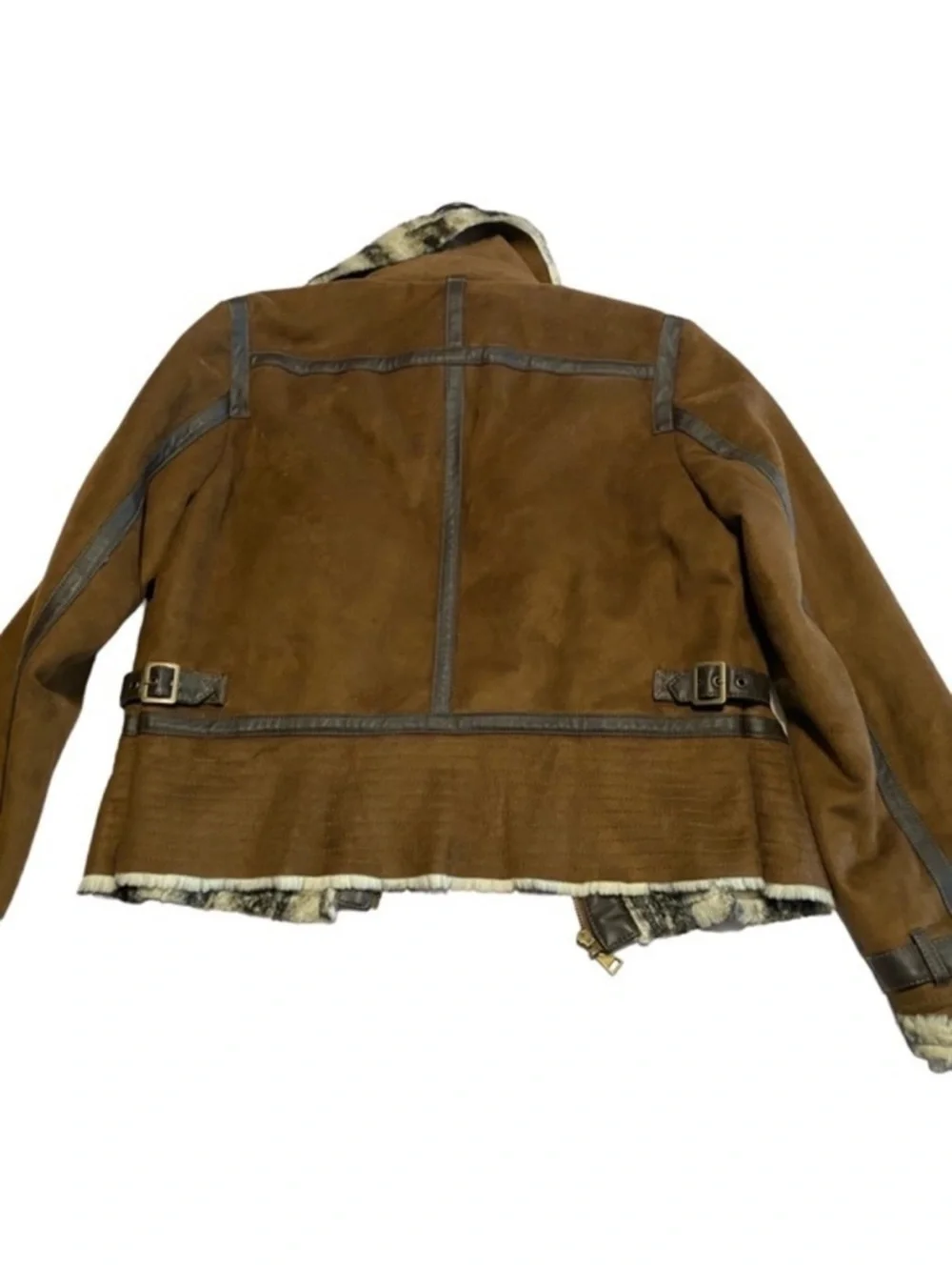 Steve Madden Brown Suede Shearling-Trim Jacket